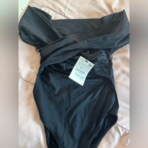 New basic black cross body jumpsuit top